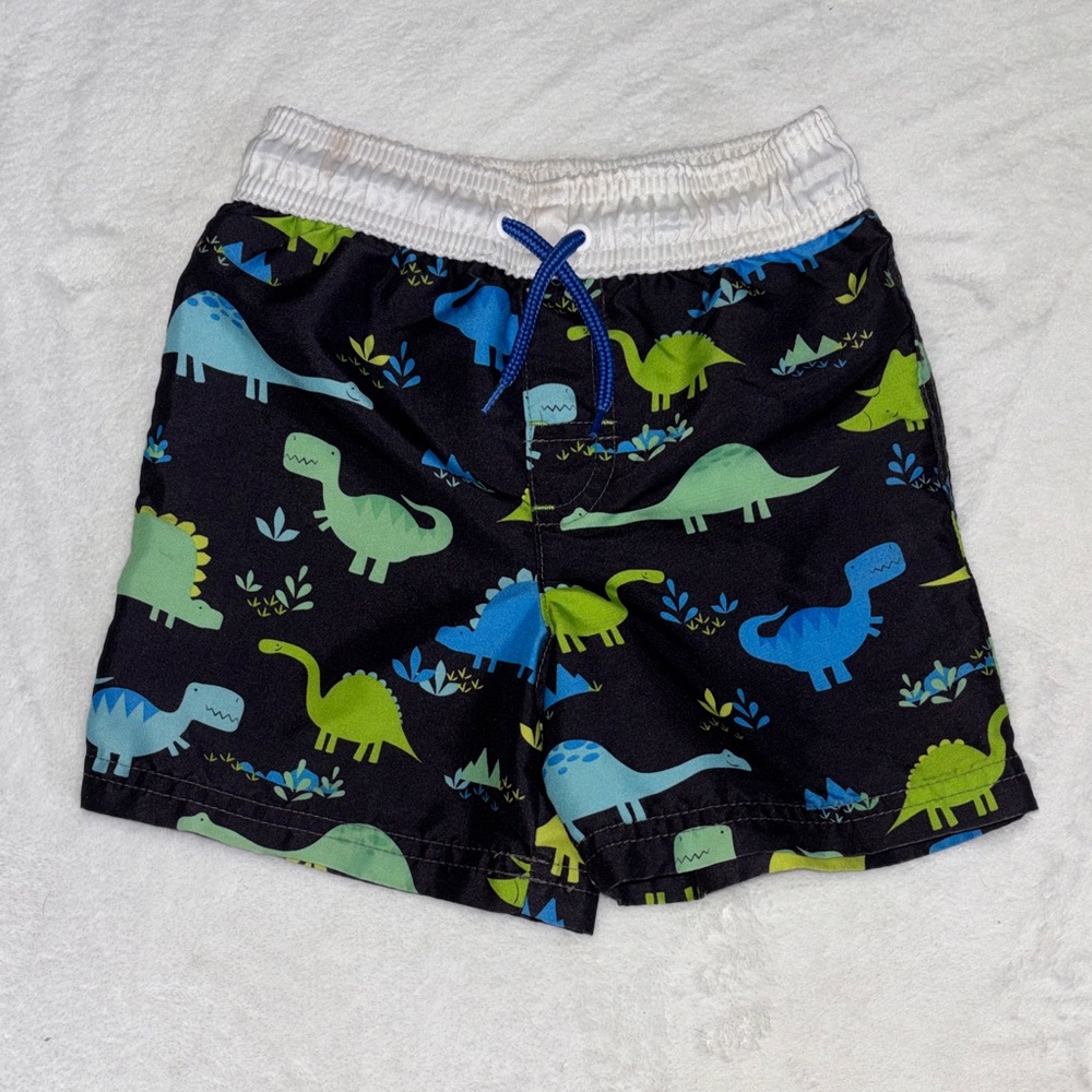 George Kids Black Dino Print Swim Shorts